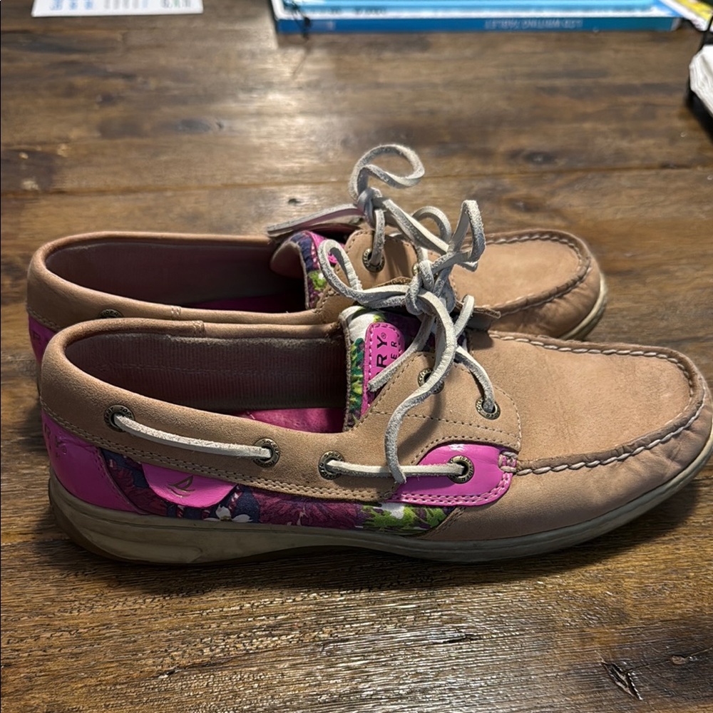 Sperry Women's Tan and Pink Boat Shoes